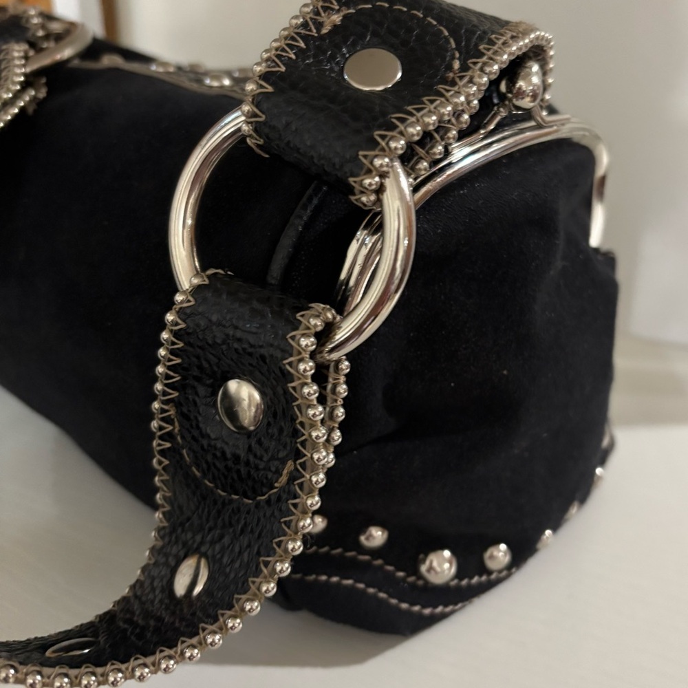 Kathy Van Zeeland Vintage Black Suede Double Kisslock bag - Picture 5 of 14